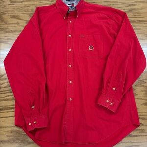 Vintage 90s Tommy Hilfiger Shirt Red Embroidered Crest Button Down Oversized L